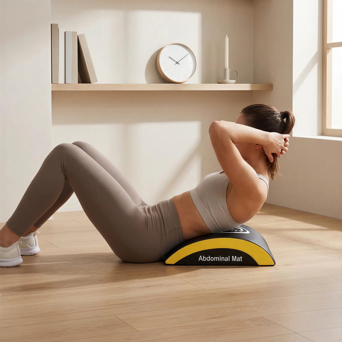 Person performing a sit-up on an ab mat for core and abdominal training