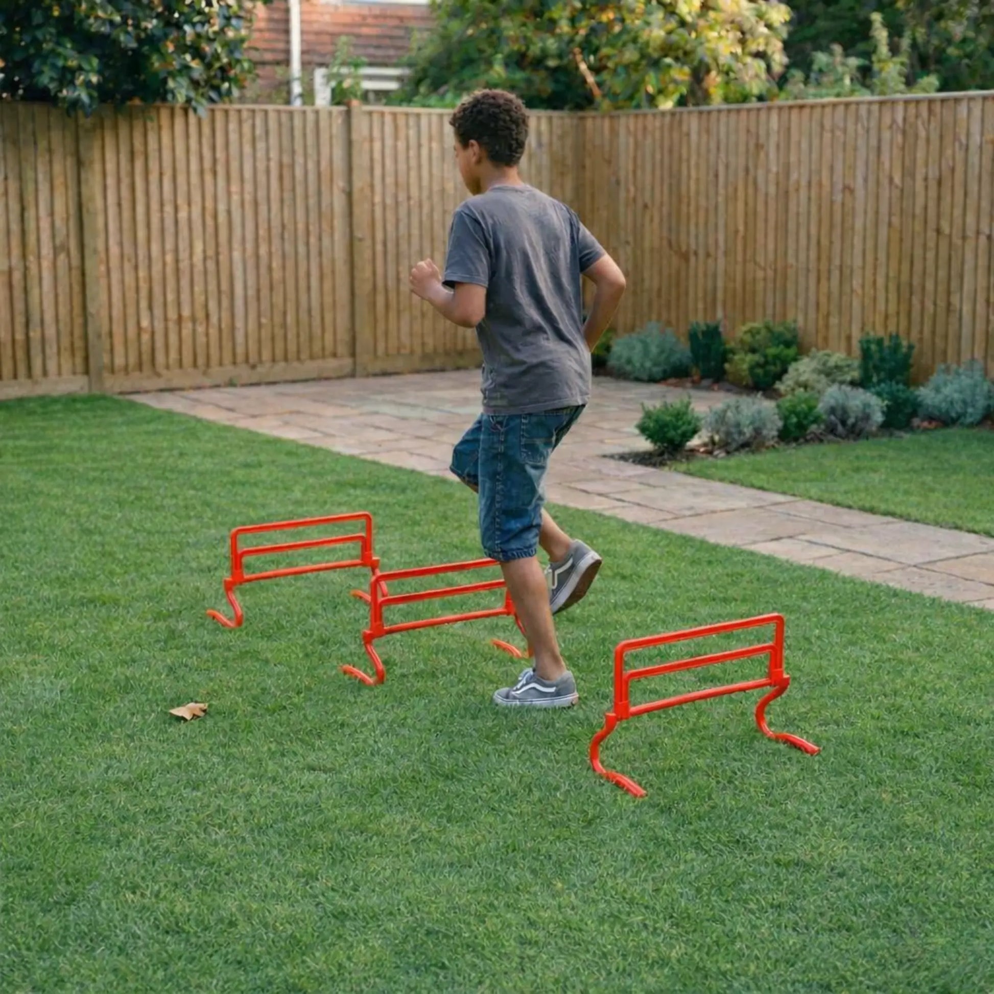 Adjustable agility hurdles used for home agility and footwork training