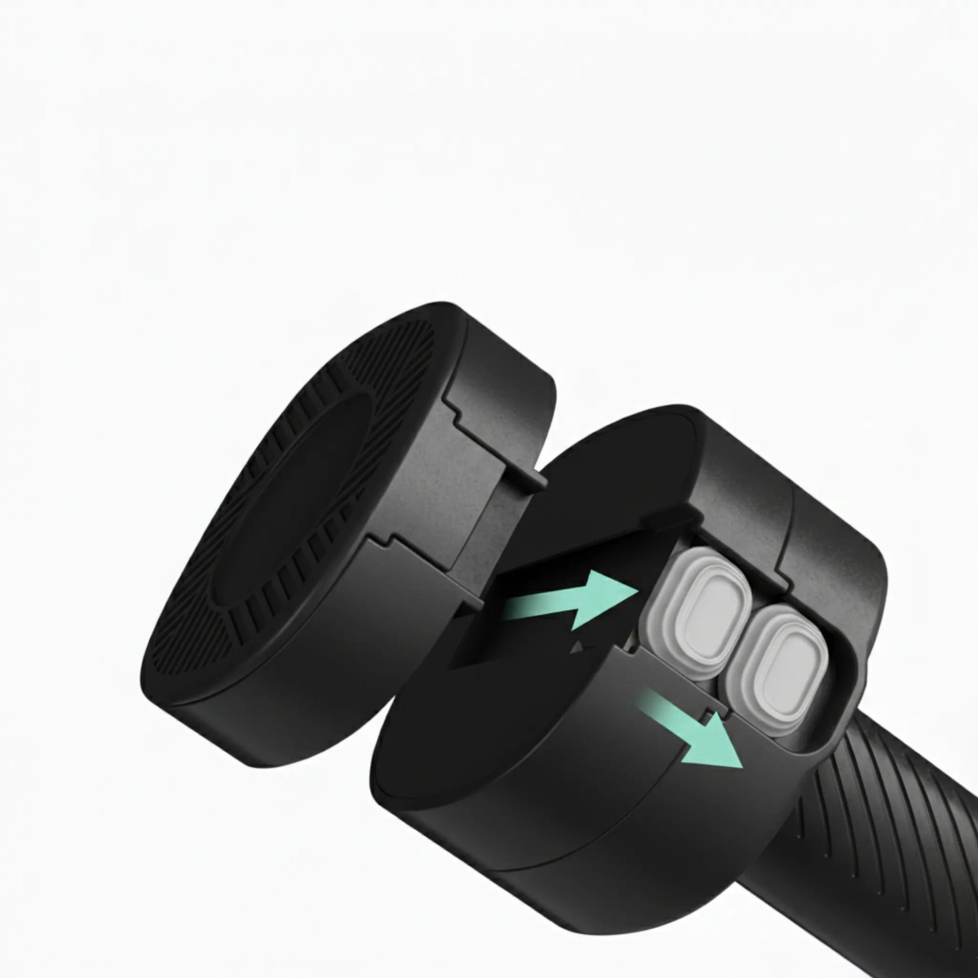 Close-up of adjustable dumbbell locking mechanism securing weight plates