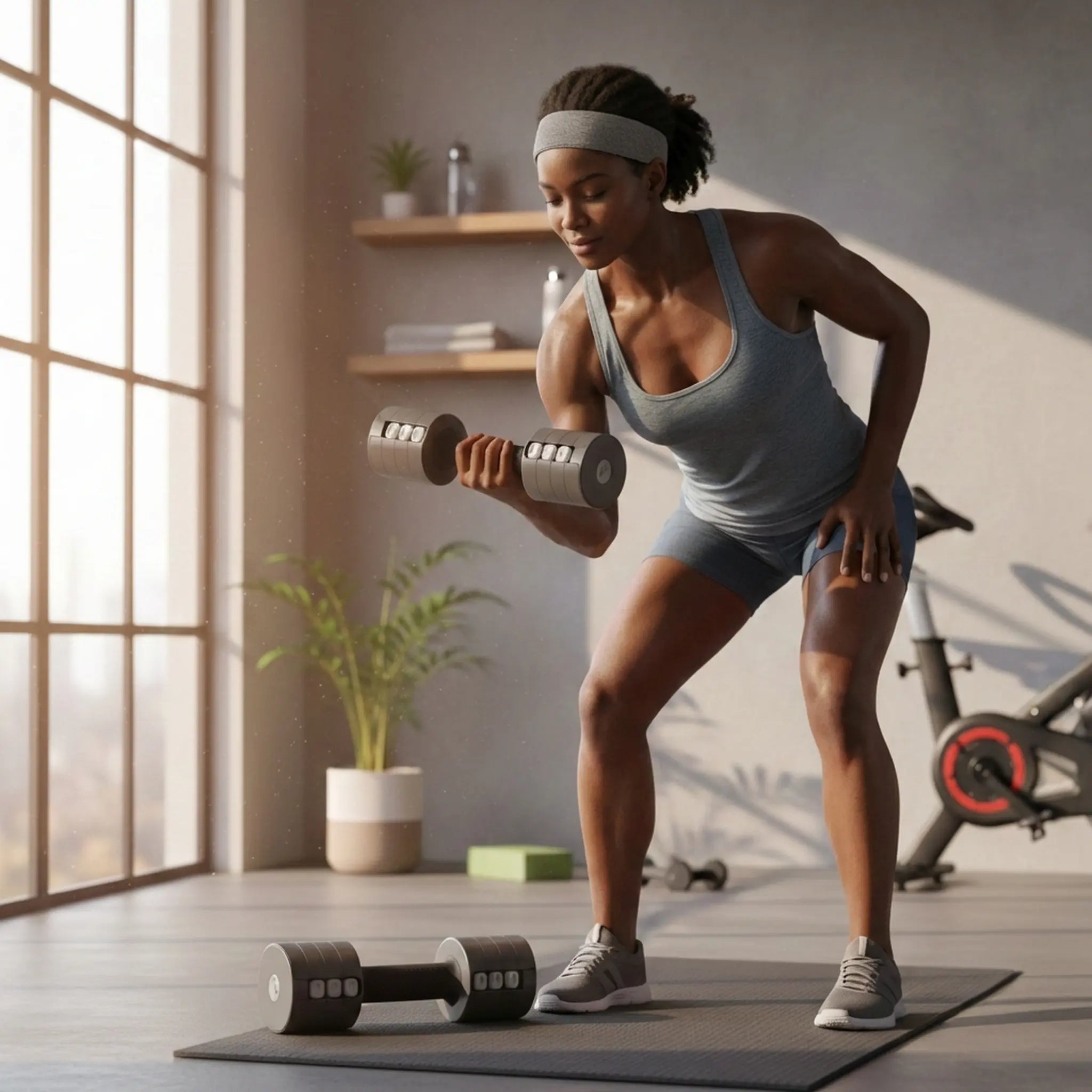 Adjustable dumbbells used for home strength training and toning