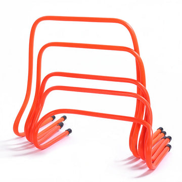 Fixed agility hurdles stacked together on white background