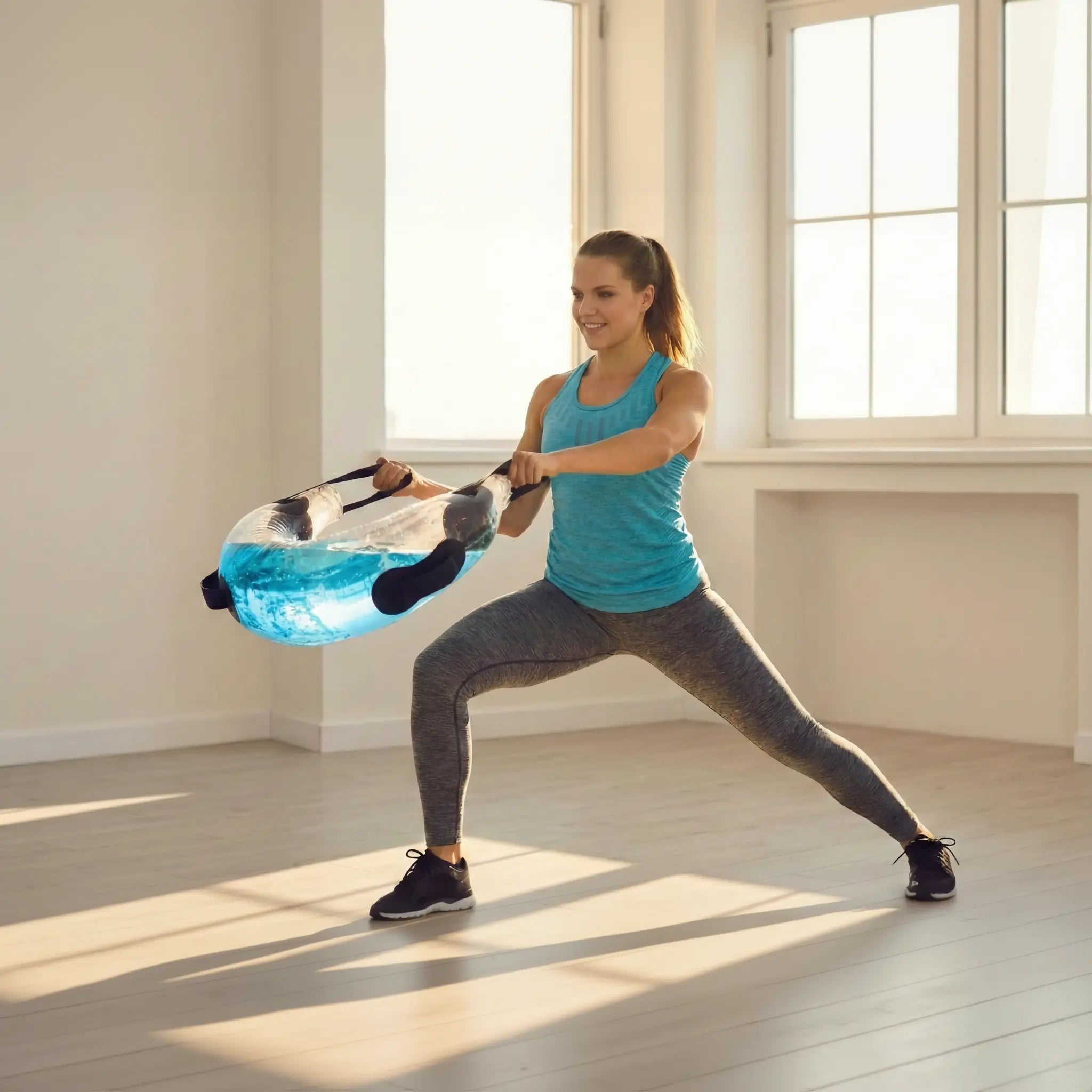 Bulgarian aqua bag used for swinging rotational strength training