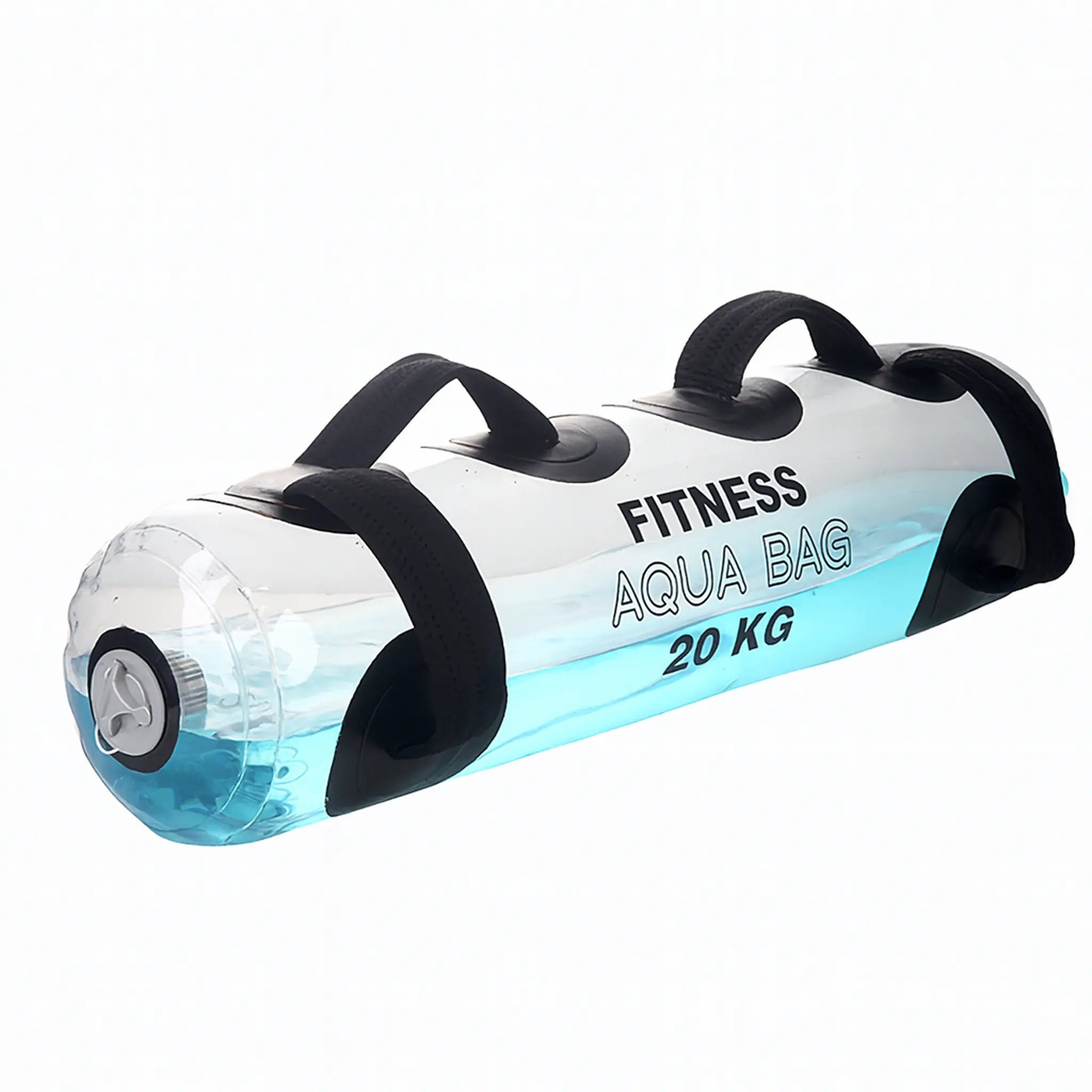 Aqua training bag filled with water showing transparent body and multi-grip handles
