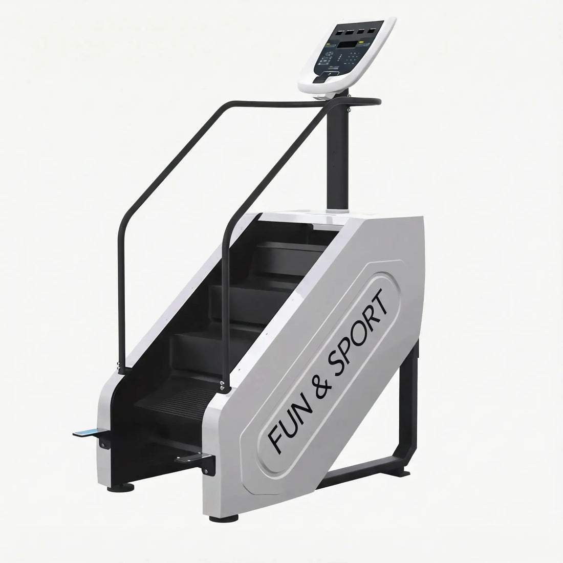 Step machine with digital display on a white background