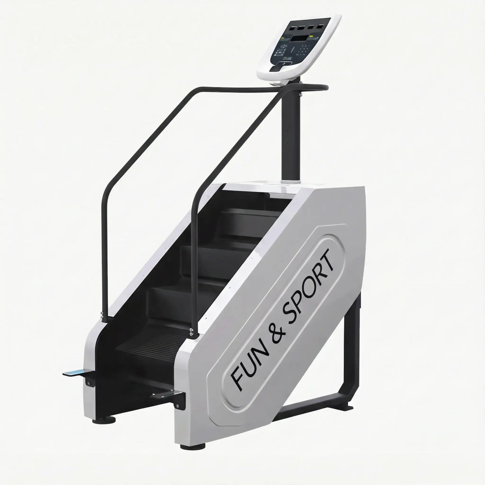 Step machine with digital display on a white background