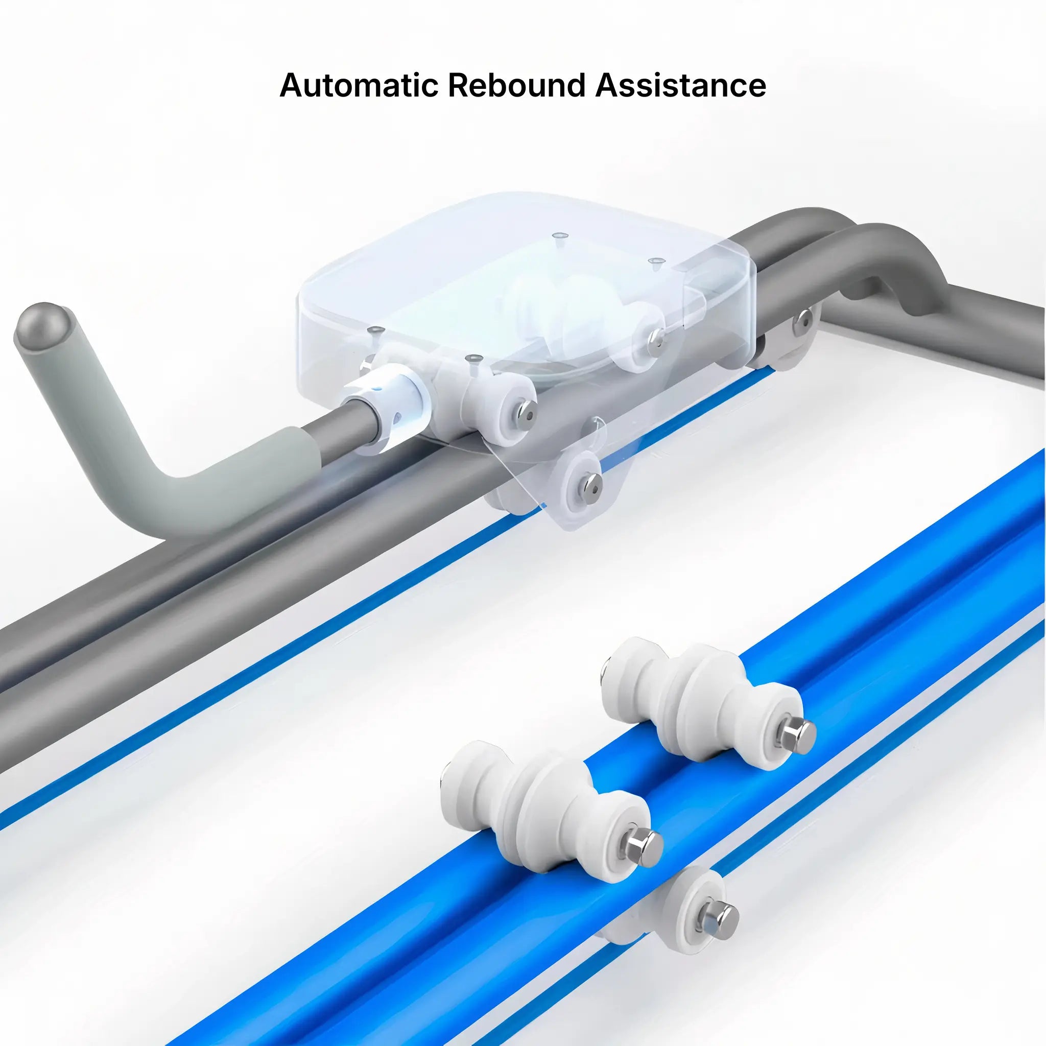 Close-up of the Dual Track Ab Slider rebound system and multi-wheel glide mechanism
