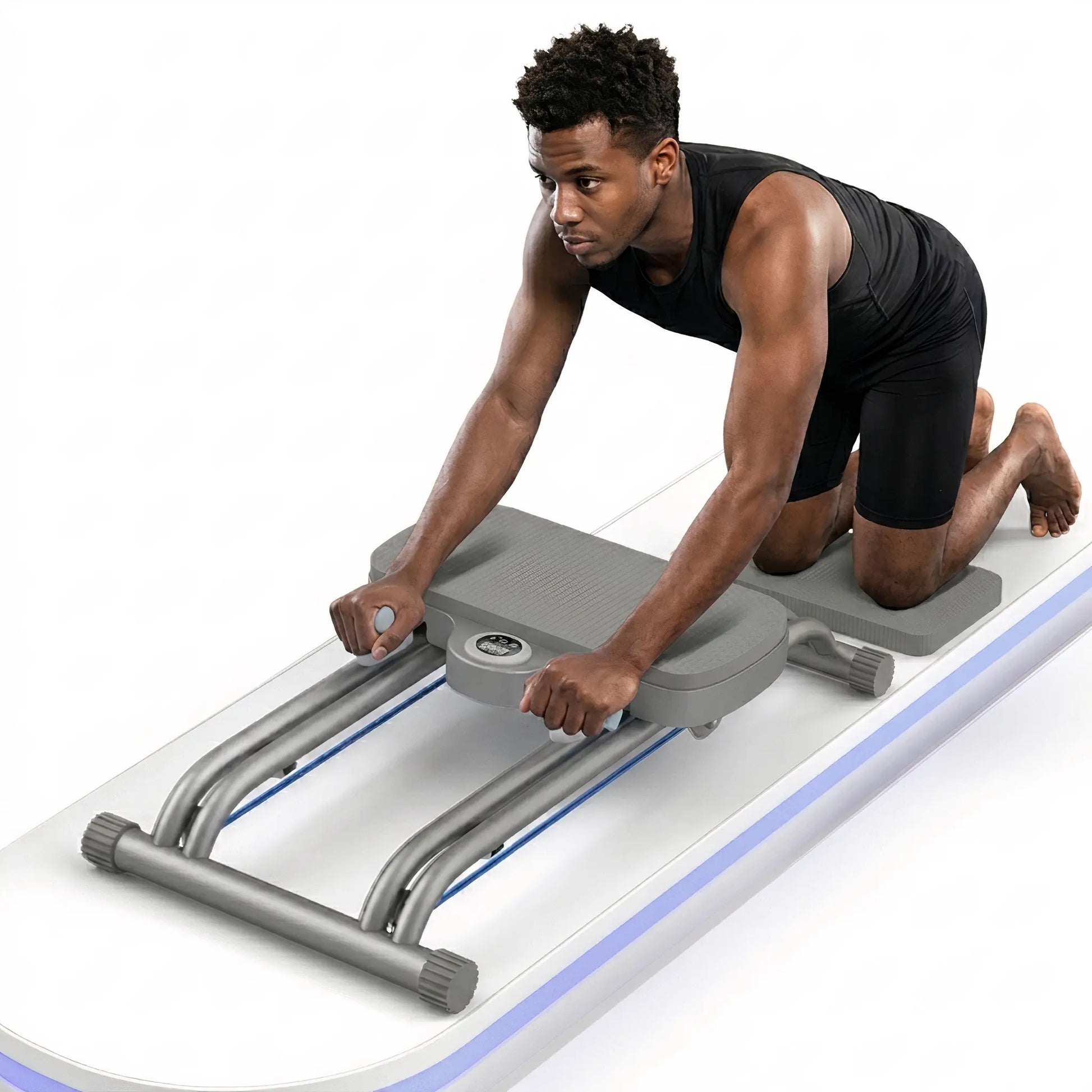 Dual Track Ab Slider being used for guided core training in a home workout space