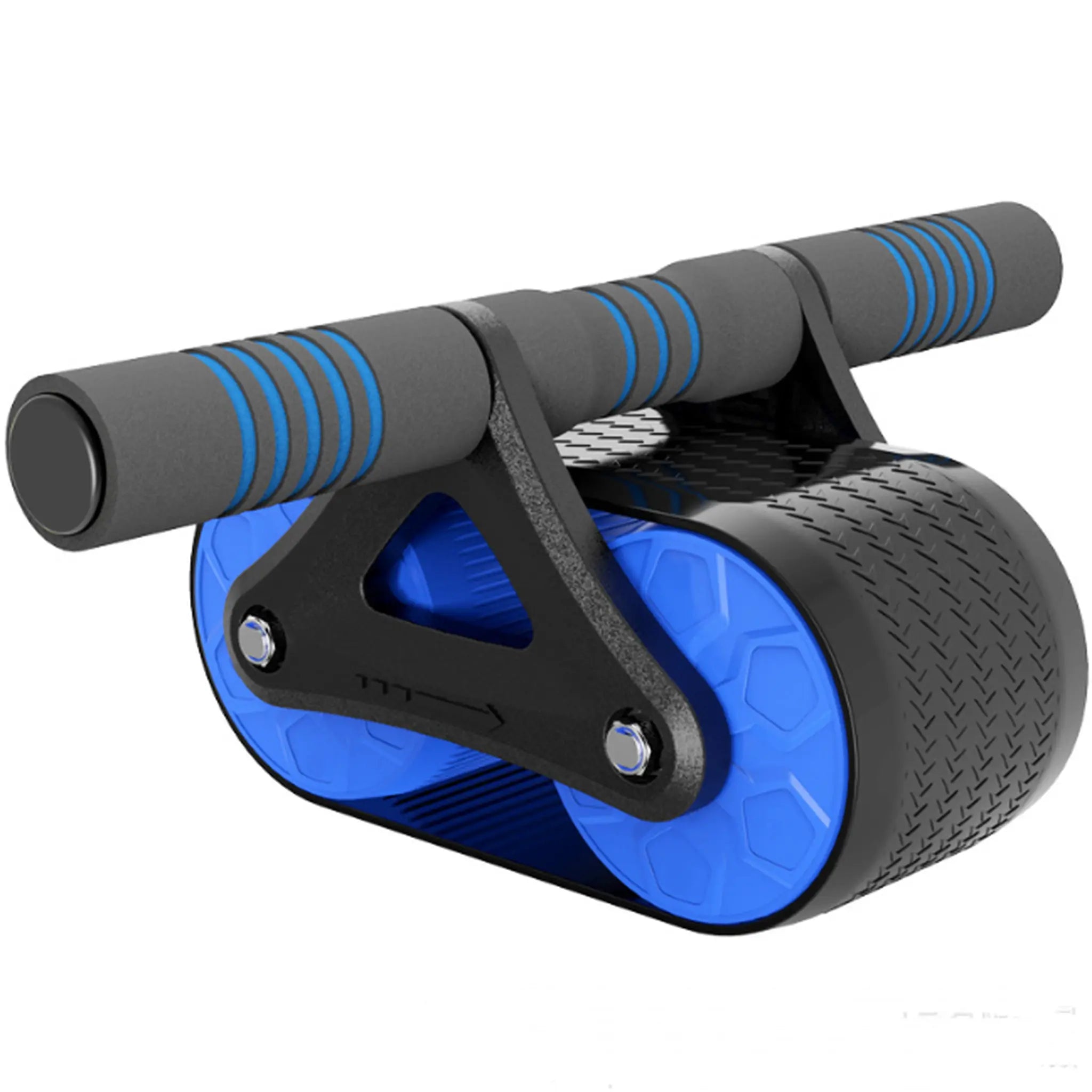 Dual-wheel ab roller with rebound spring and padded foam handles for core training