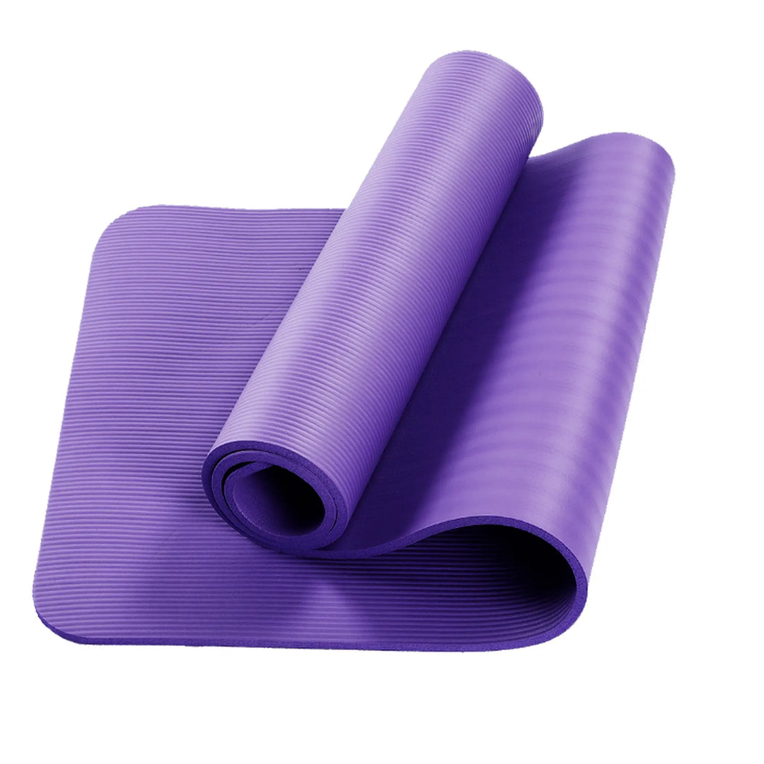 Unrolled purple exercise mat showing full surface texture and anti-slip ribbed pattern.