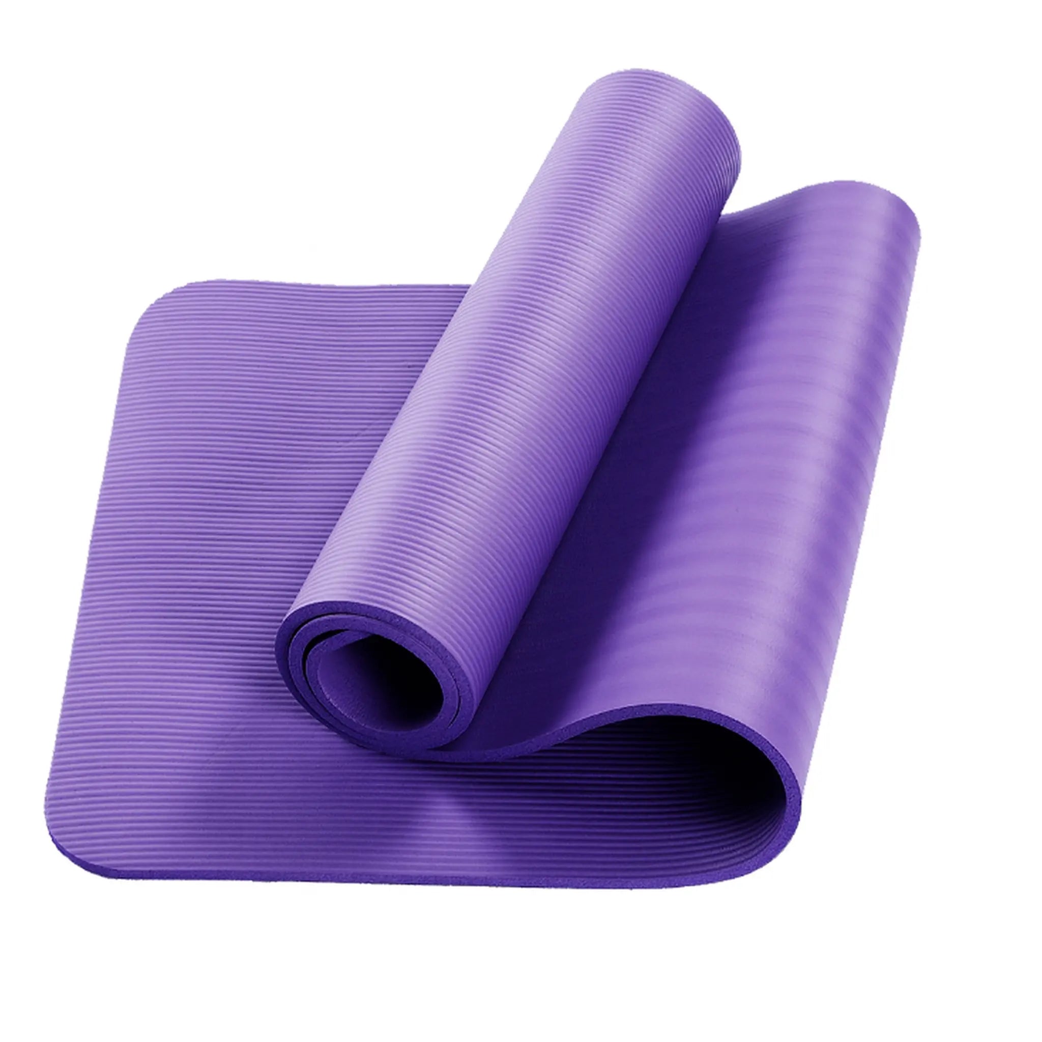 Unrolled purple exercise mat showing full surface texture and anti-slip ribbed pattern.