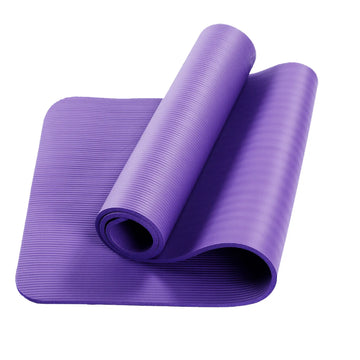 Unrolled purple exercise mat showing full surface texture and anti-slip ribbed pattern.