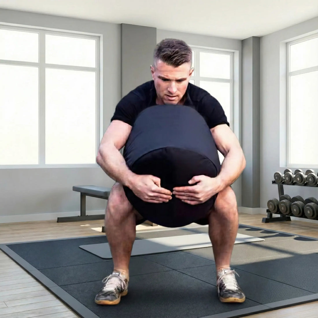 Exercise sandbag empty and unfilled with weight capacity marking