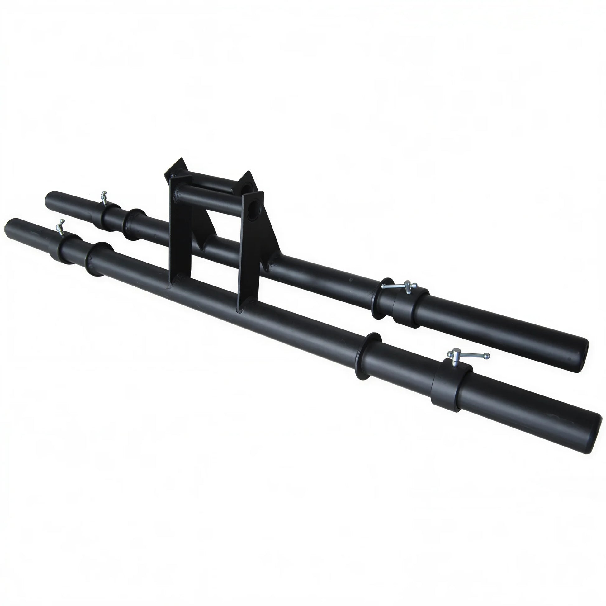 Pair of black steel farmers walk handles on a white background