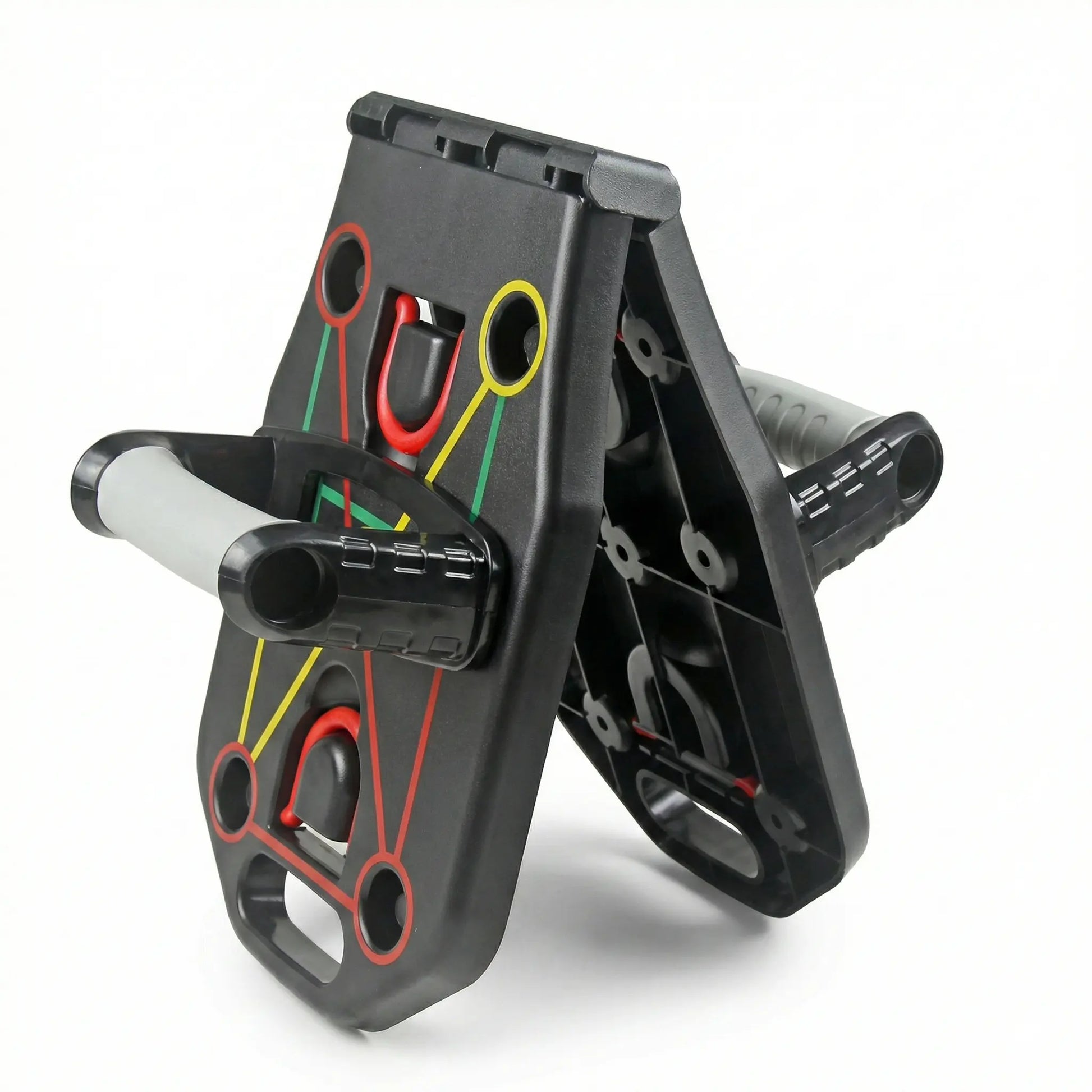 Foldable push-up board shown folded for compact storage at home