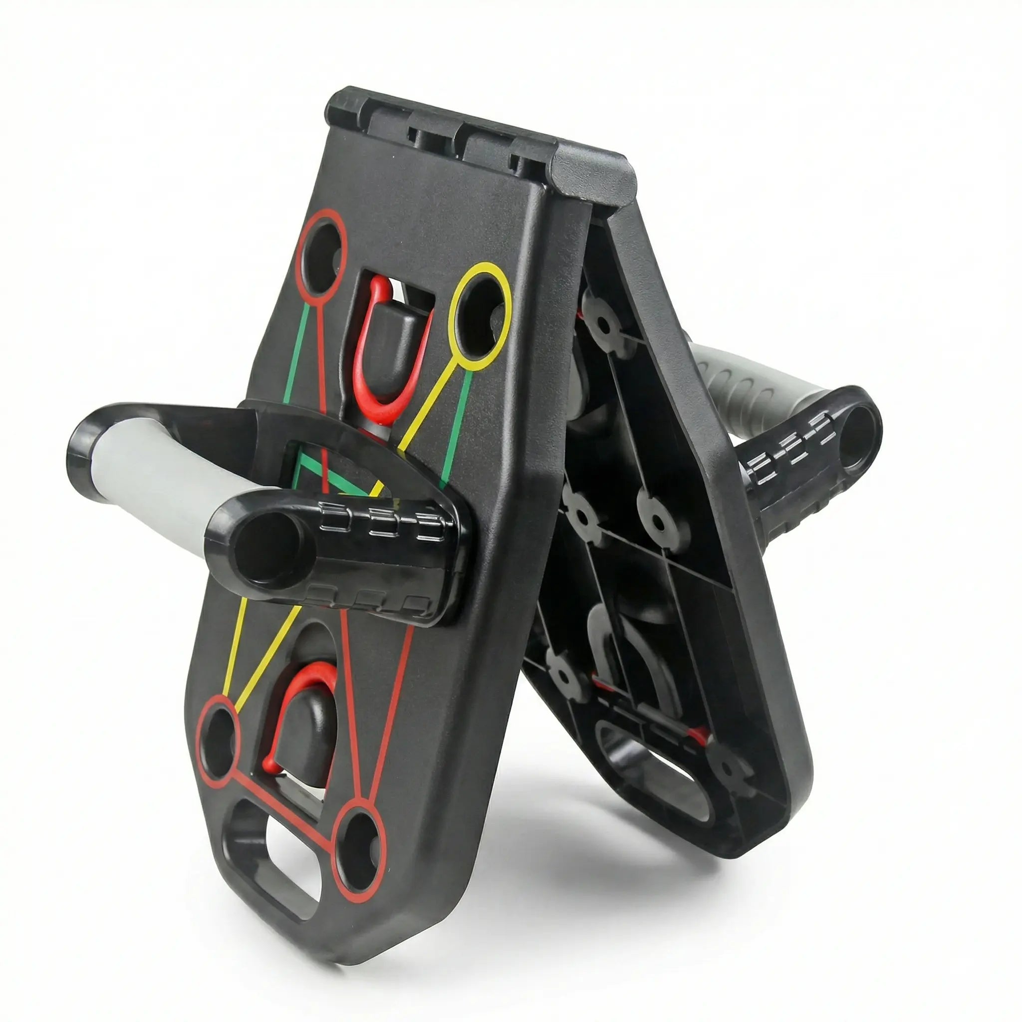 Foldable push-up board shown folded for compact storage at home