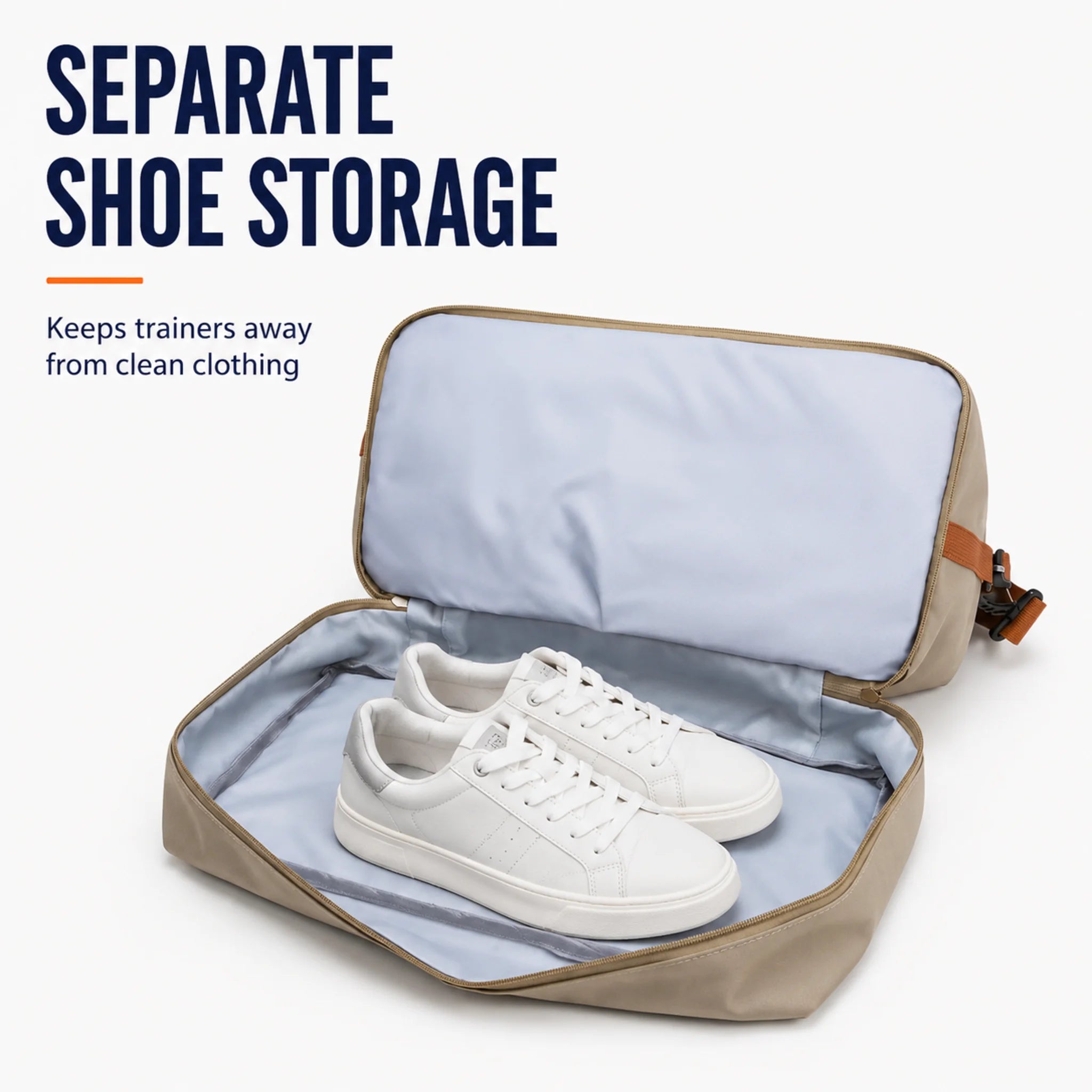 Gym and travel duffel bag with separate shoe storage compartment for trainers