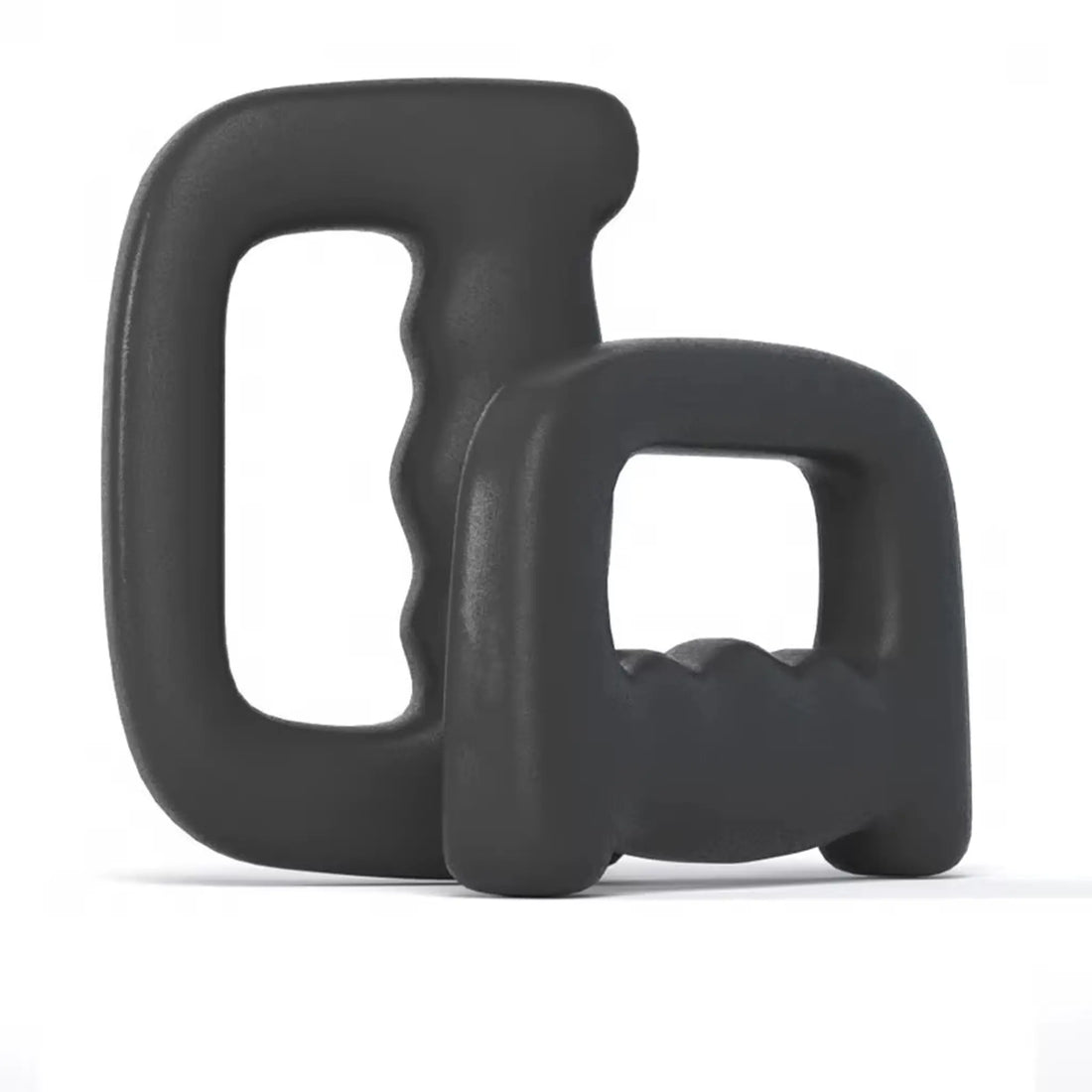 Hand weights shown in hand with multiple weight options for scale and grip