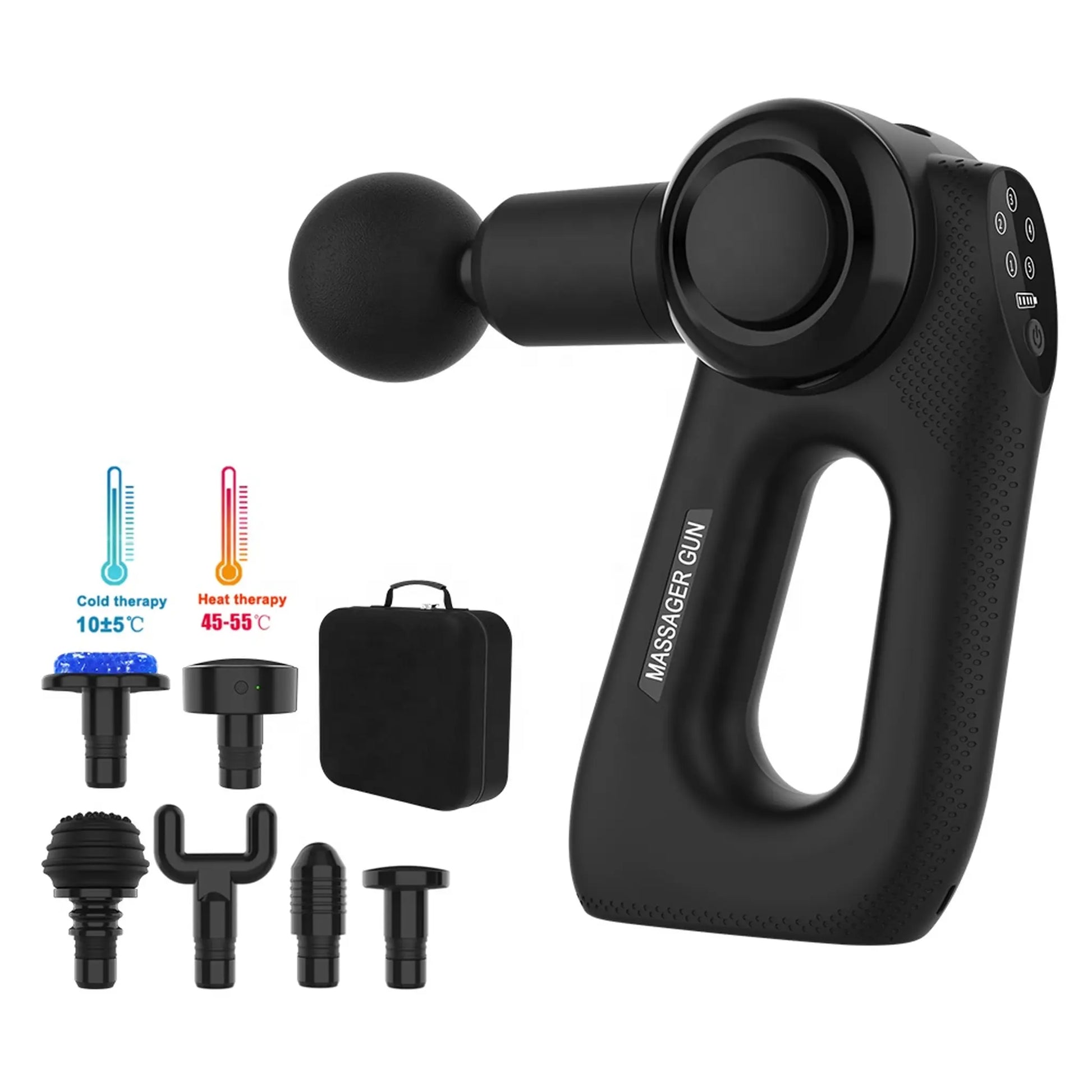 Portable massage gun with 7 interchangeable heads and carry case for muscle recovery