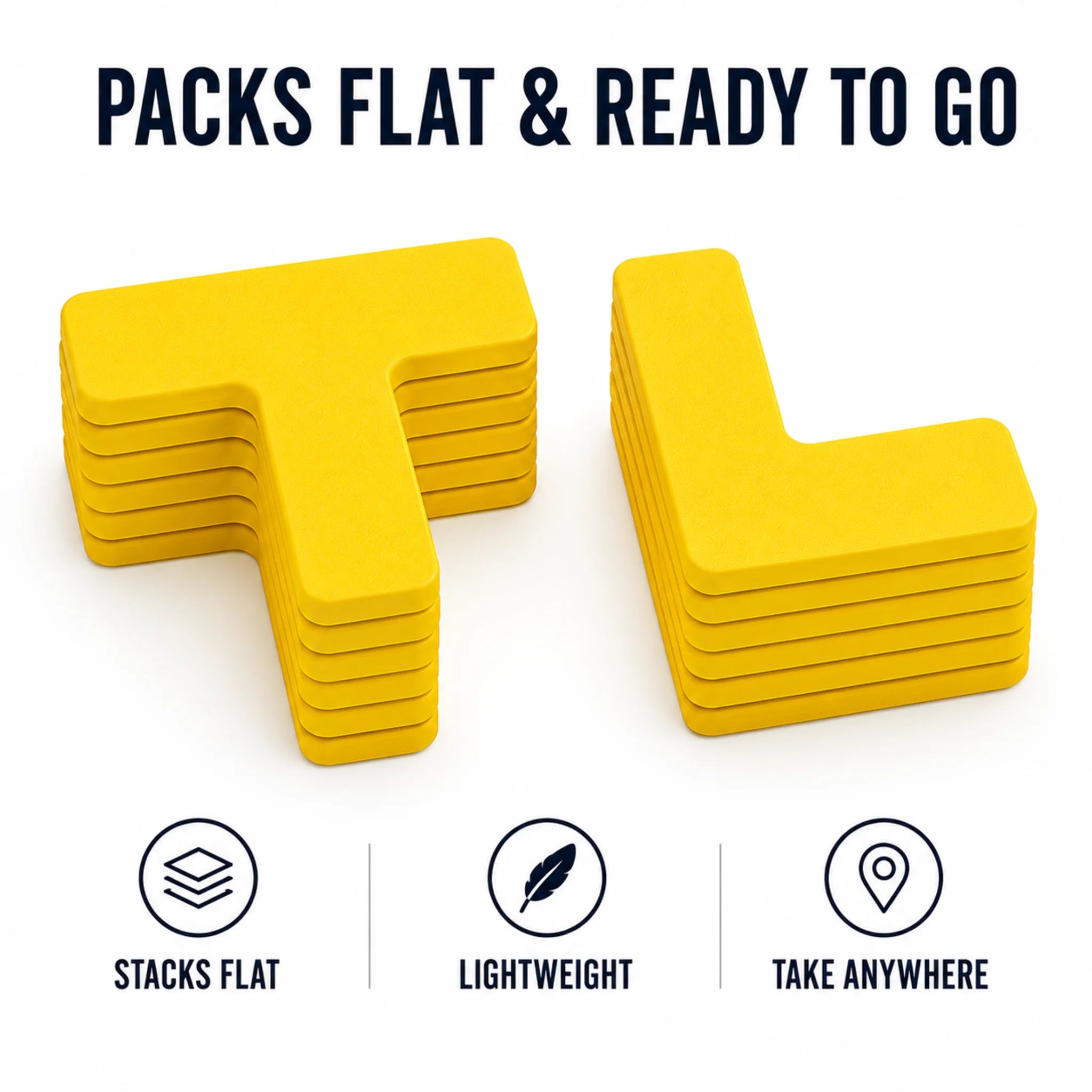 Stacked pickleball court markers showing the compact, lightweight design for easy transport and storage.
