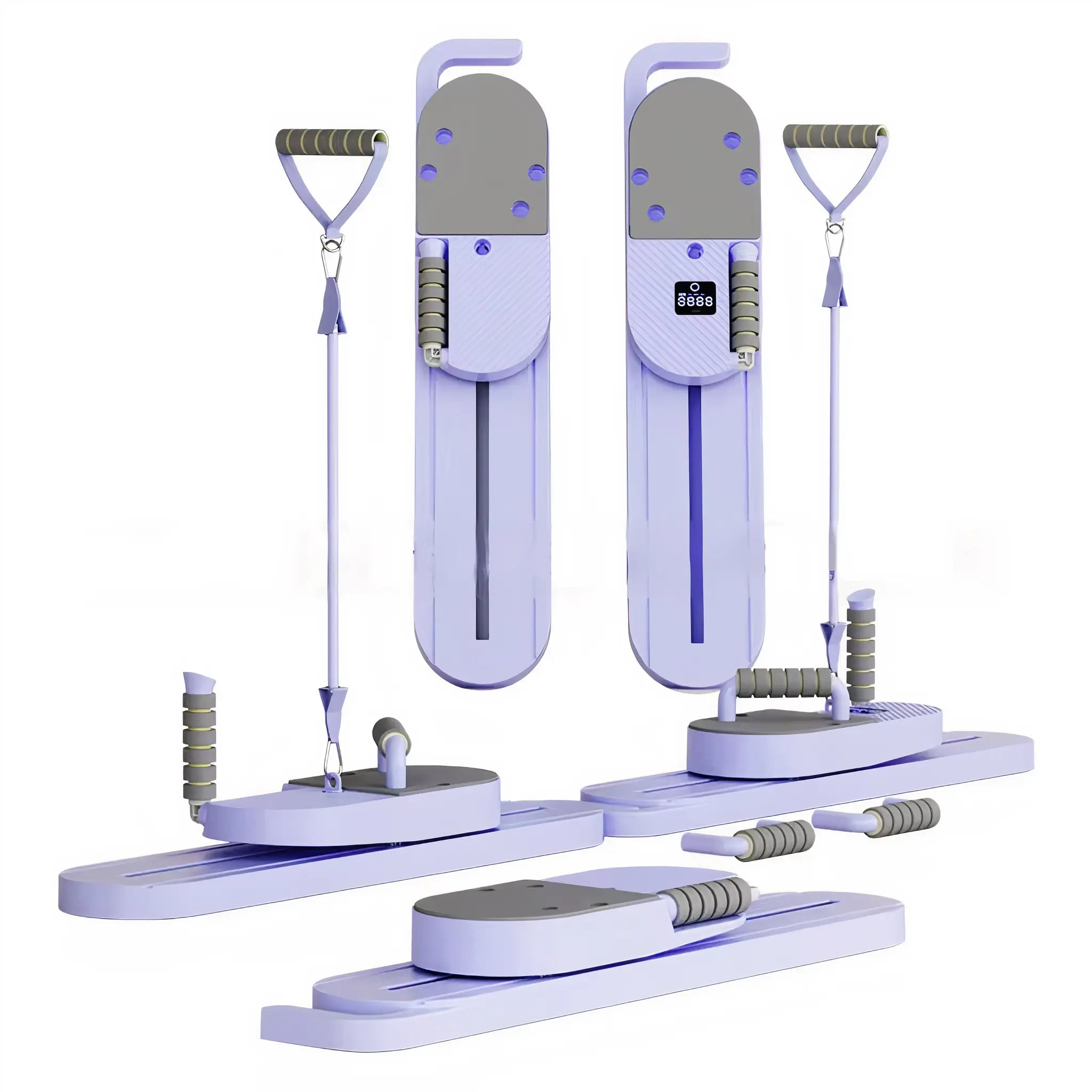 Pilates board with sliding platforms and resistance handles for home workouts