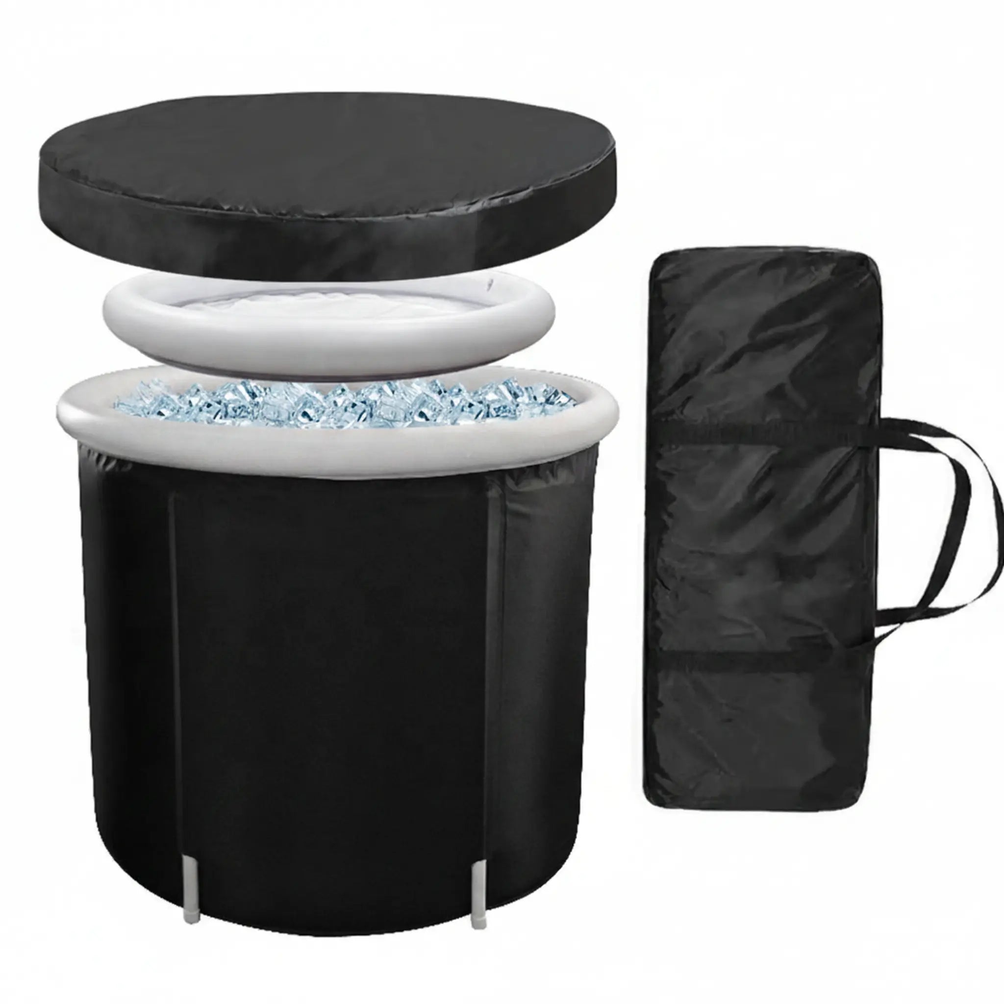 Insulated portable ice bath with lid and layered construction