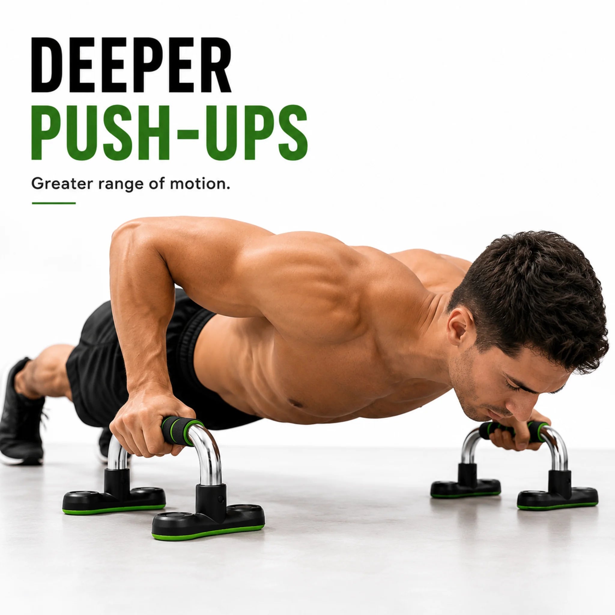 Man performing a deep push-up using Pro Push-Up Bars