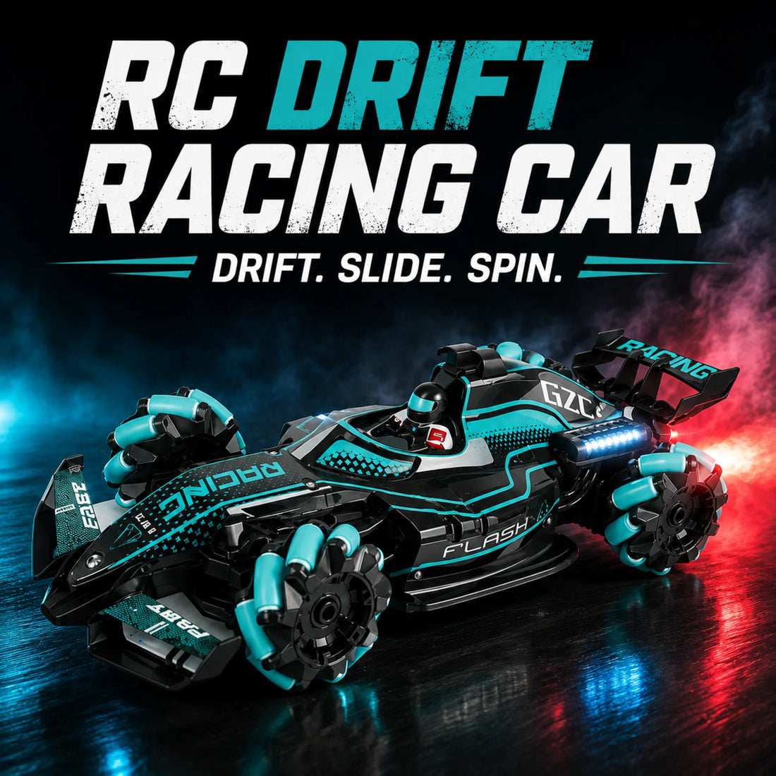 RC drift racing car with omnidirectional wheels