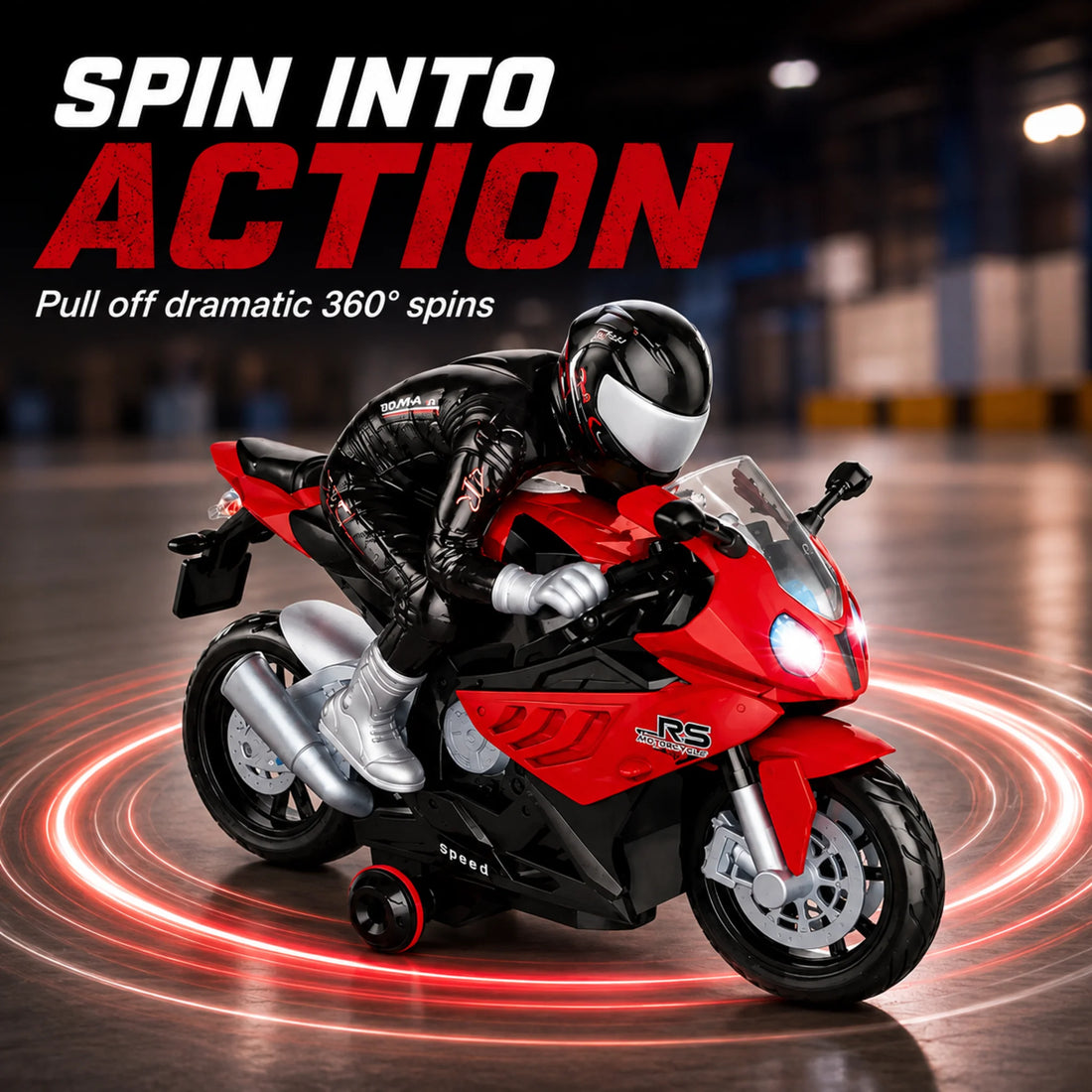Red and yellow 1:20 remote control motorbikes with racing riders