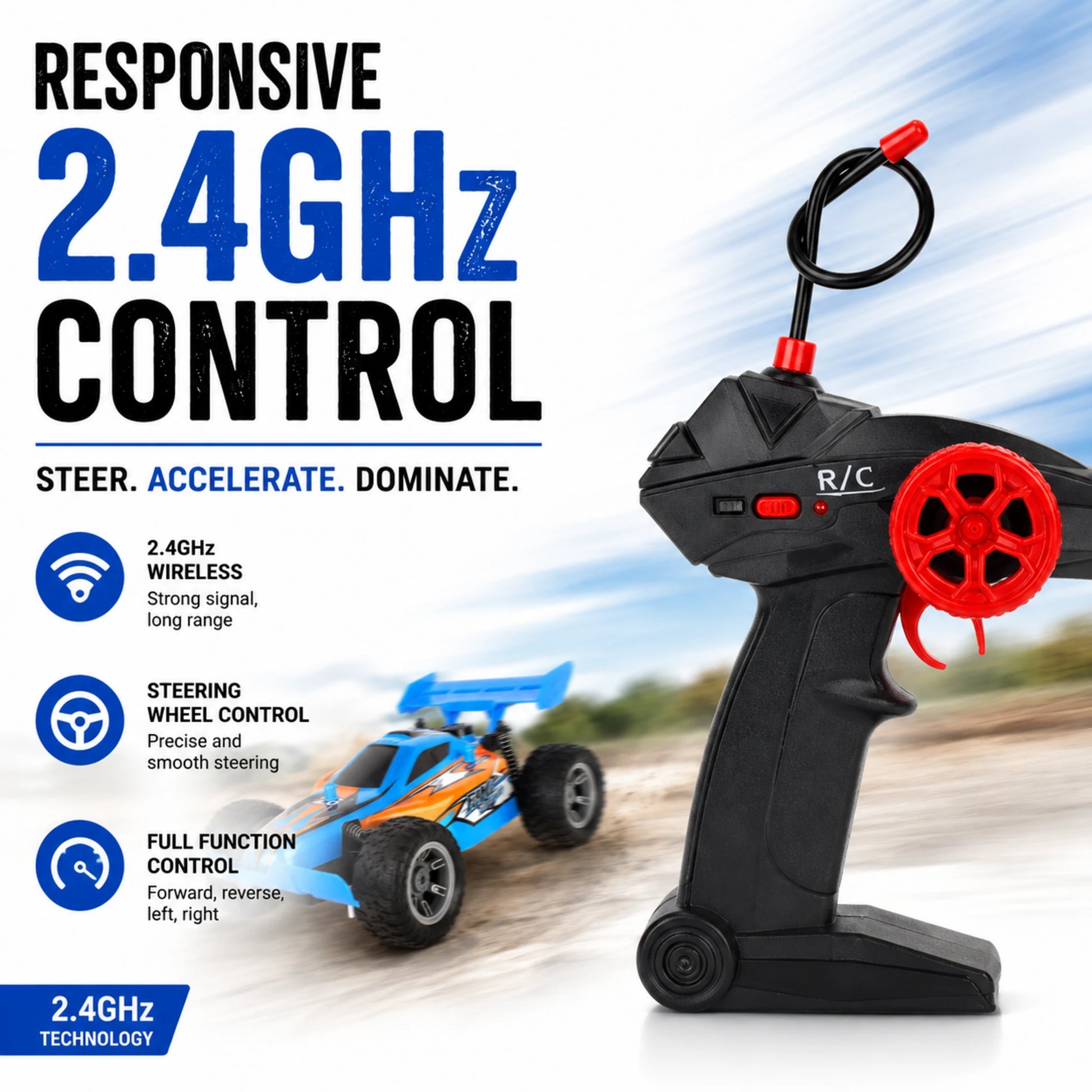 Ergonomic 2.4GHz pistol-grip controller for the Remote Control Off-Road Buggy