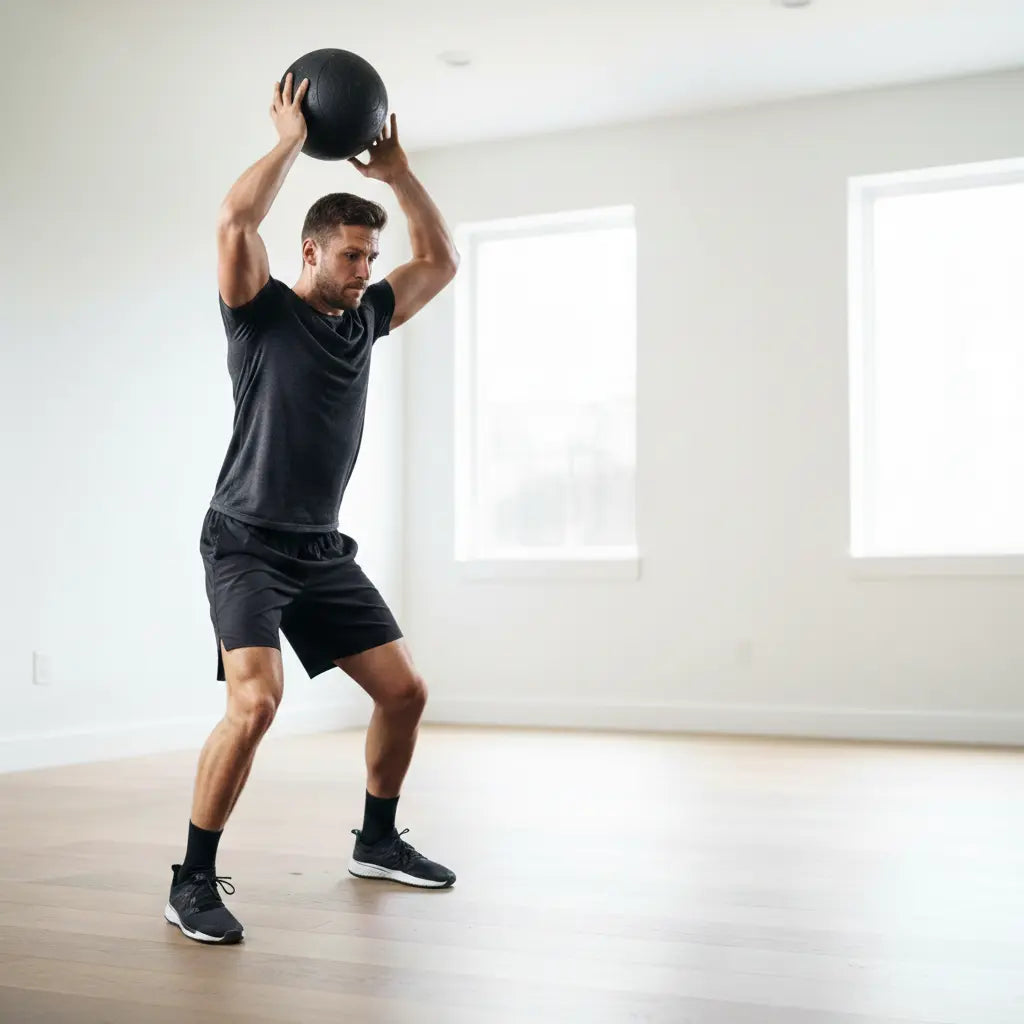 Athlete performing slam ball power exercise for full body strength