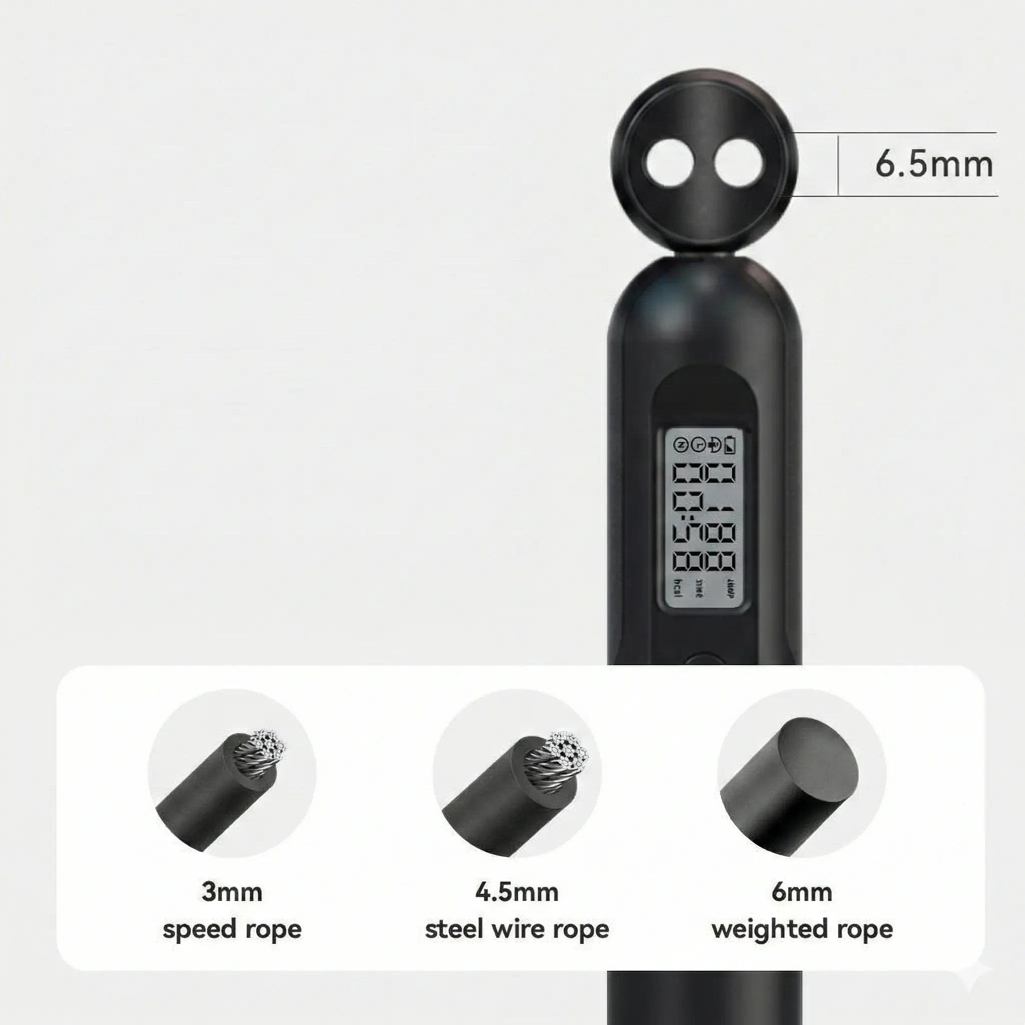 Smart jump rope showing speed rope, steel wire rope and weighted rope options

