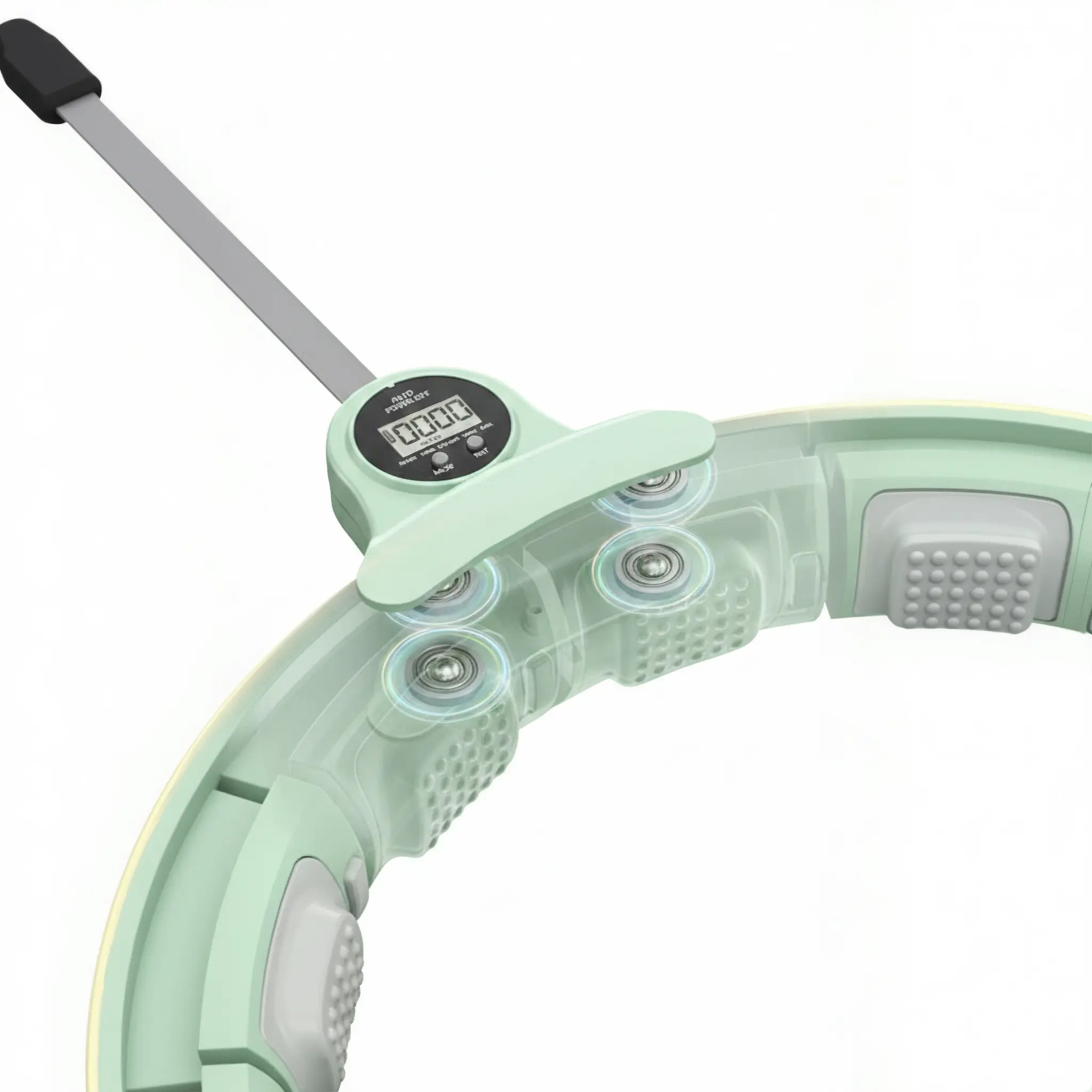 Gravity ball counterweight mechanism on a smart weighted hula hoop