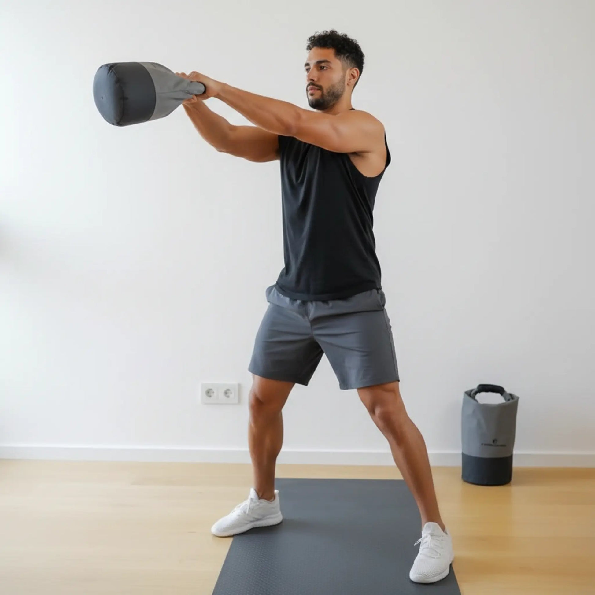 Soft kettlebell swing showing water-filled instability during functional training