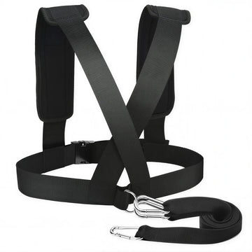 Speed training harness with tow strap and carabiner clips on white background