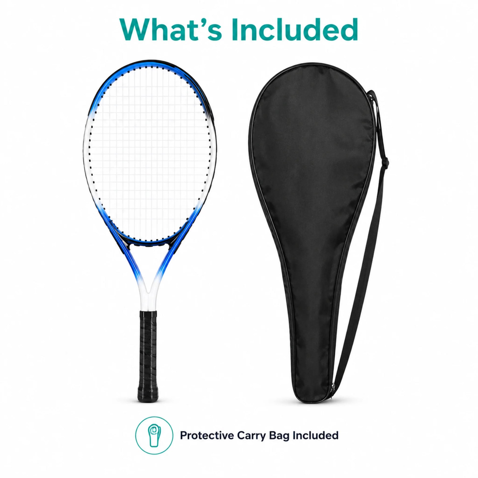Standard tennis racket with protective carry bag included