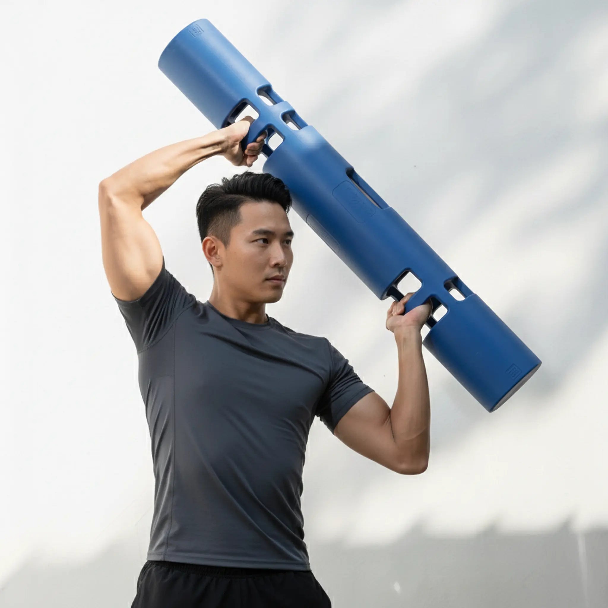 Person performing overhead rotational press with a functional training log